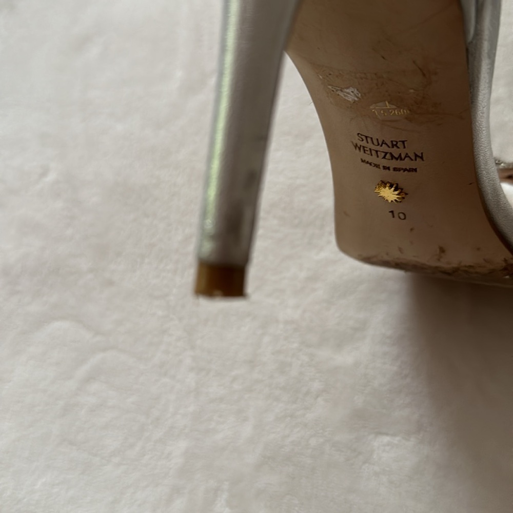 Authentic Stuart Weitzman Silver Sandals With Swa… - image 8